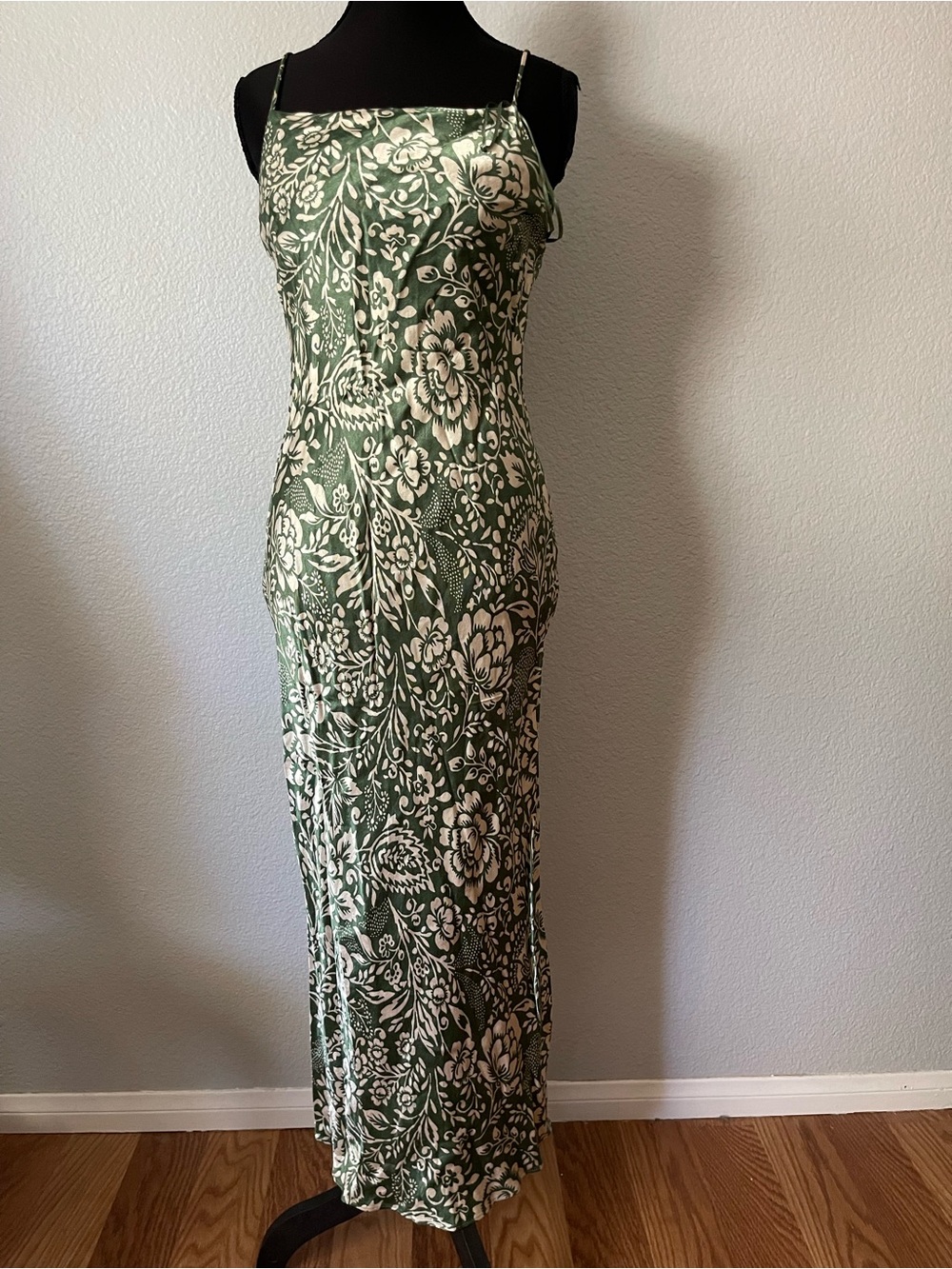 Zara Green and White Floral Maxi Slip Dress